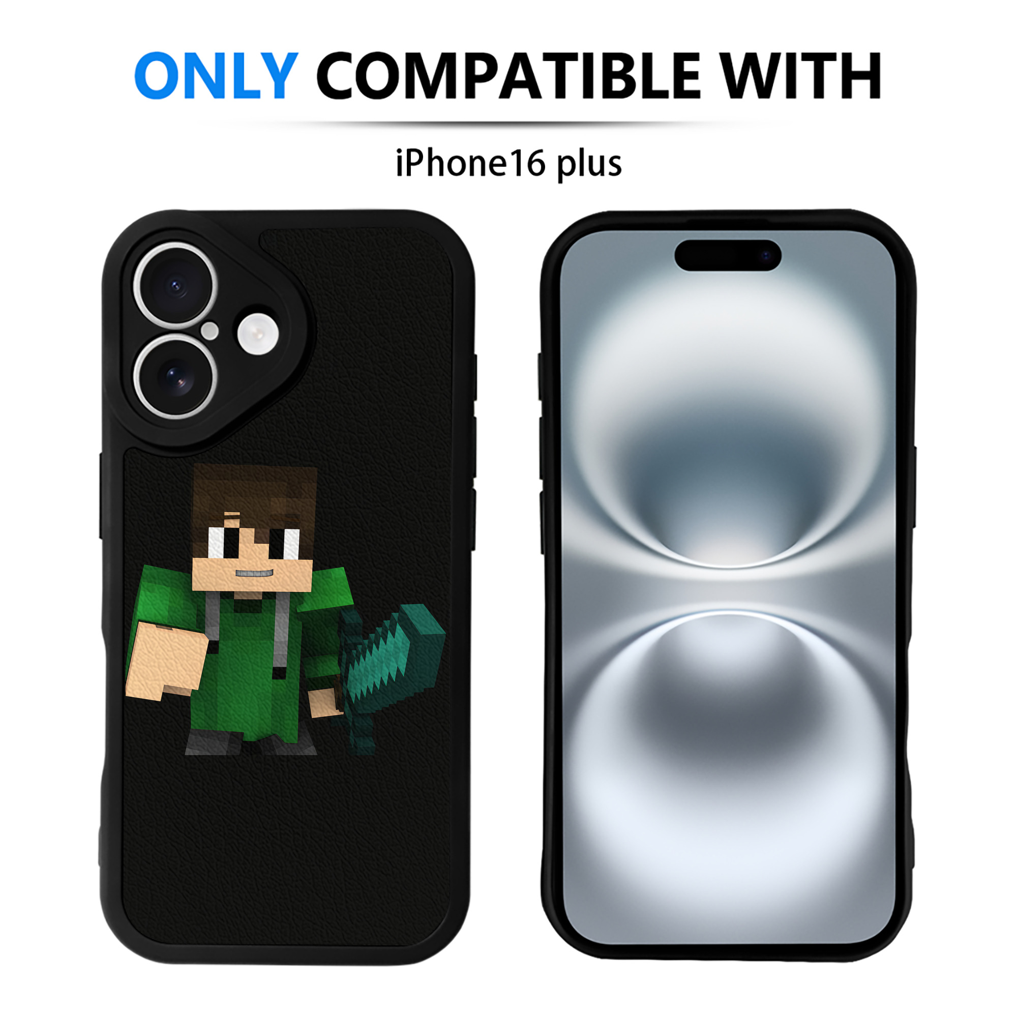 （画像用） マインクラフト ブロックの世界 Minecraft MC Block world 【iPhone 16シリーズ対応】シリコンスマホケース（レザー調） 材質：シリコン